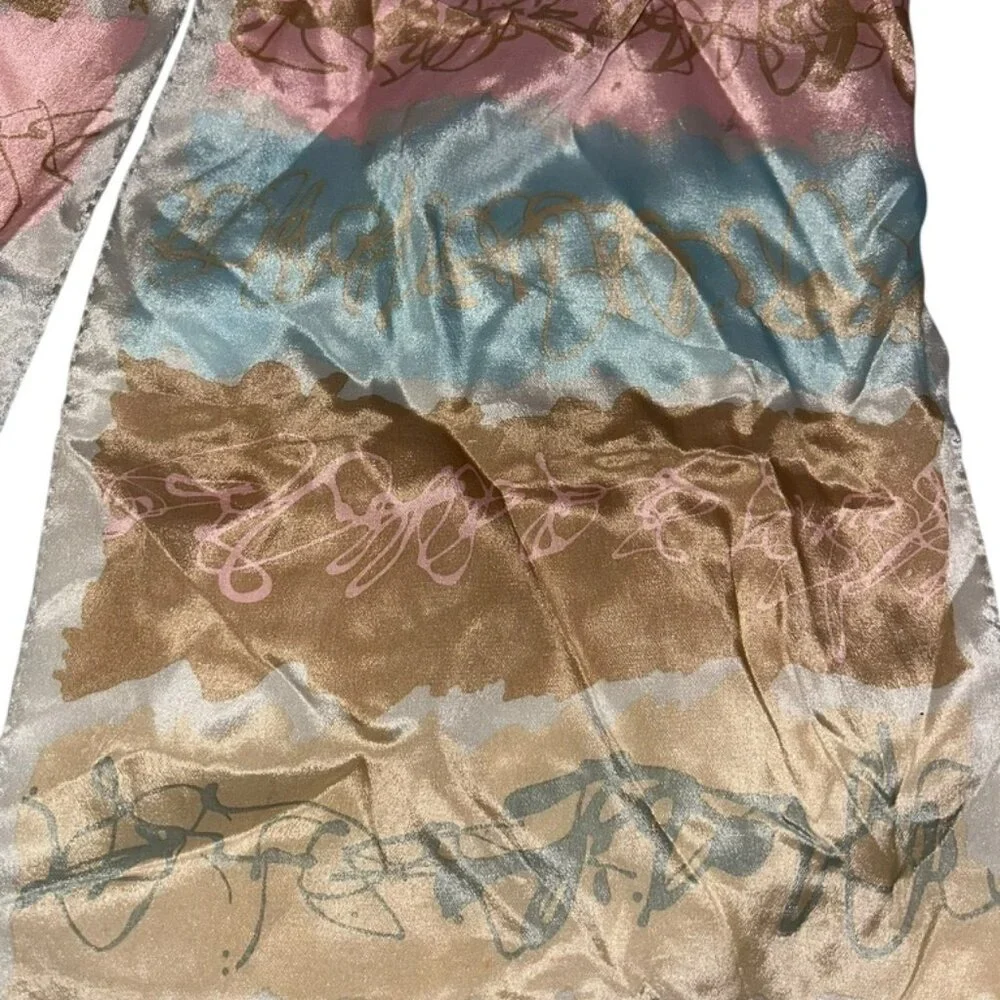 Vintage 100% silk pink taupe blue squiggles abstract Art to Wear scarf